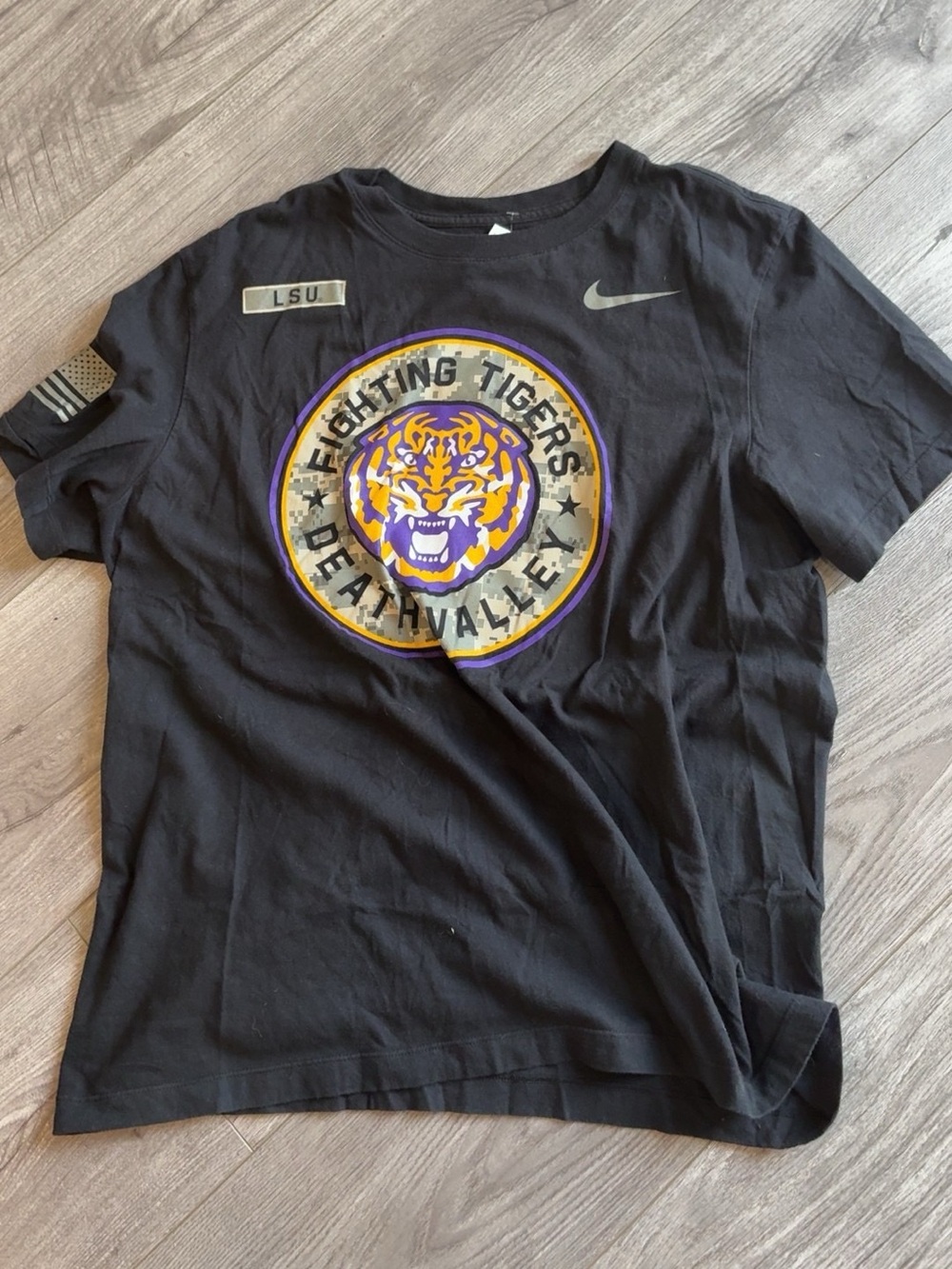 Nike Black LSU Fighting Tigers Graphic Tee with Purple & Gold Crest